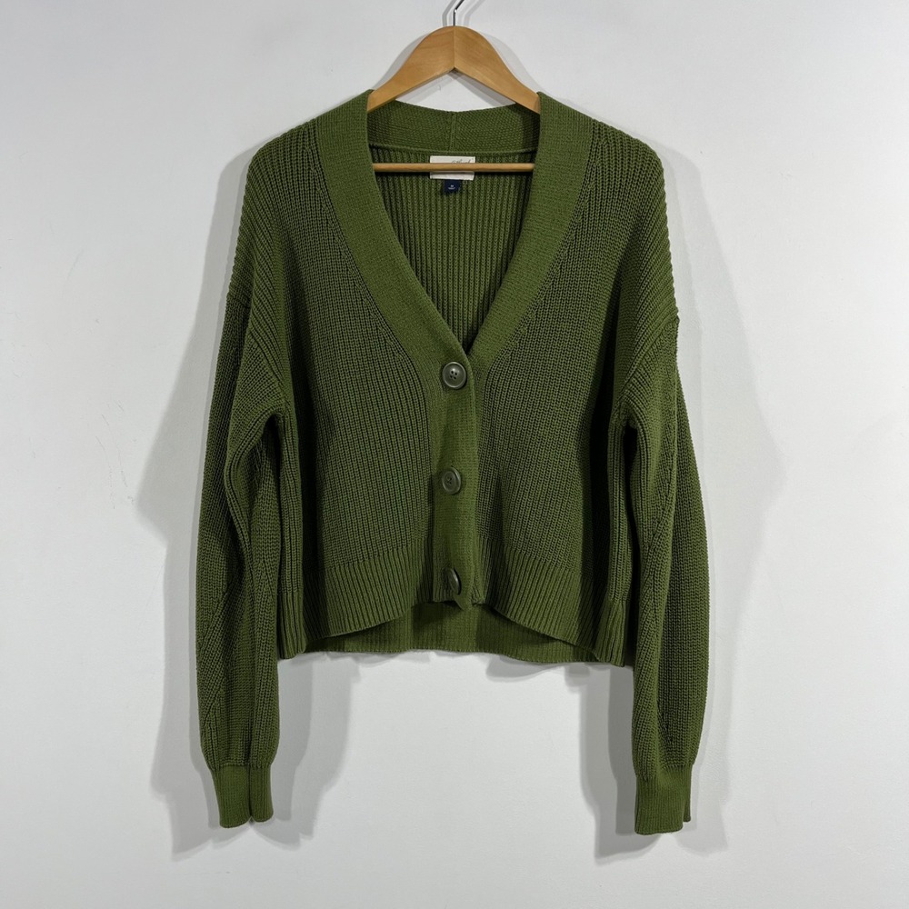 Womens Granola Fisherman 90s Grunge Olive Green Cotton Cardigan Sweater Medium